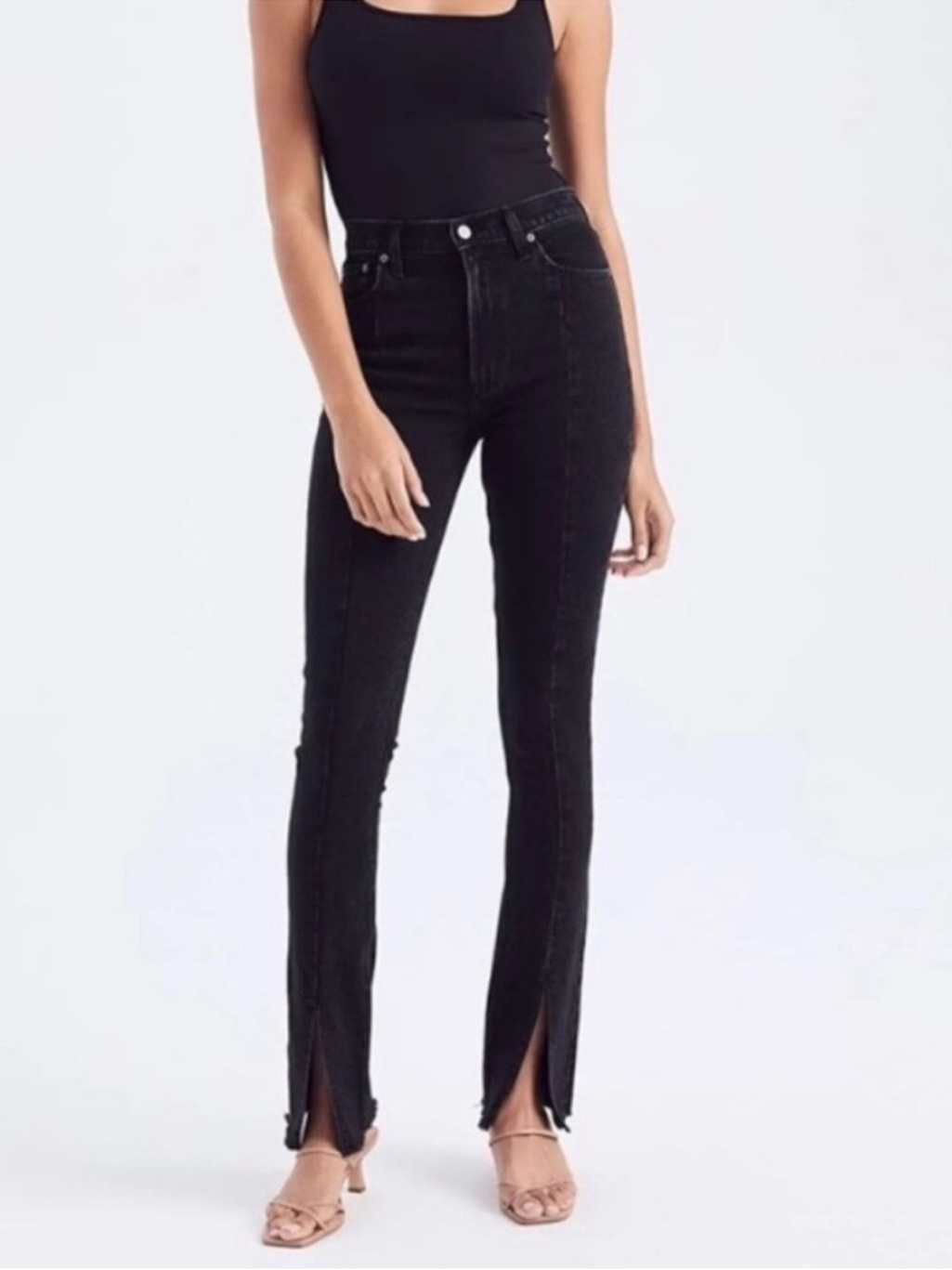 Abercrombie & Fitch Split Hem Black High-Rise Jeans With Front Seams